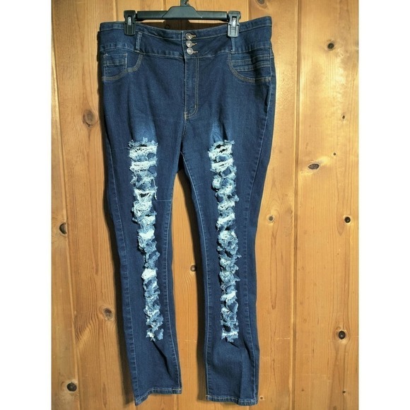 Jack David blue jean jeggings woman plus size 18 destroyed destructed - Picture 1 of 8